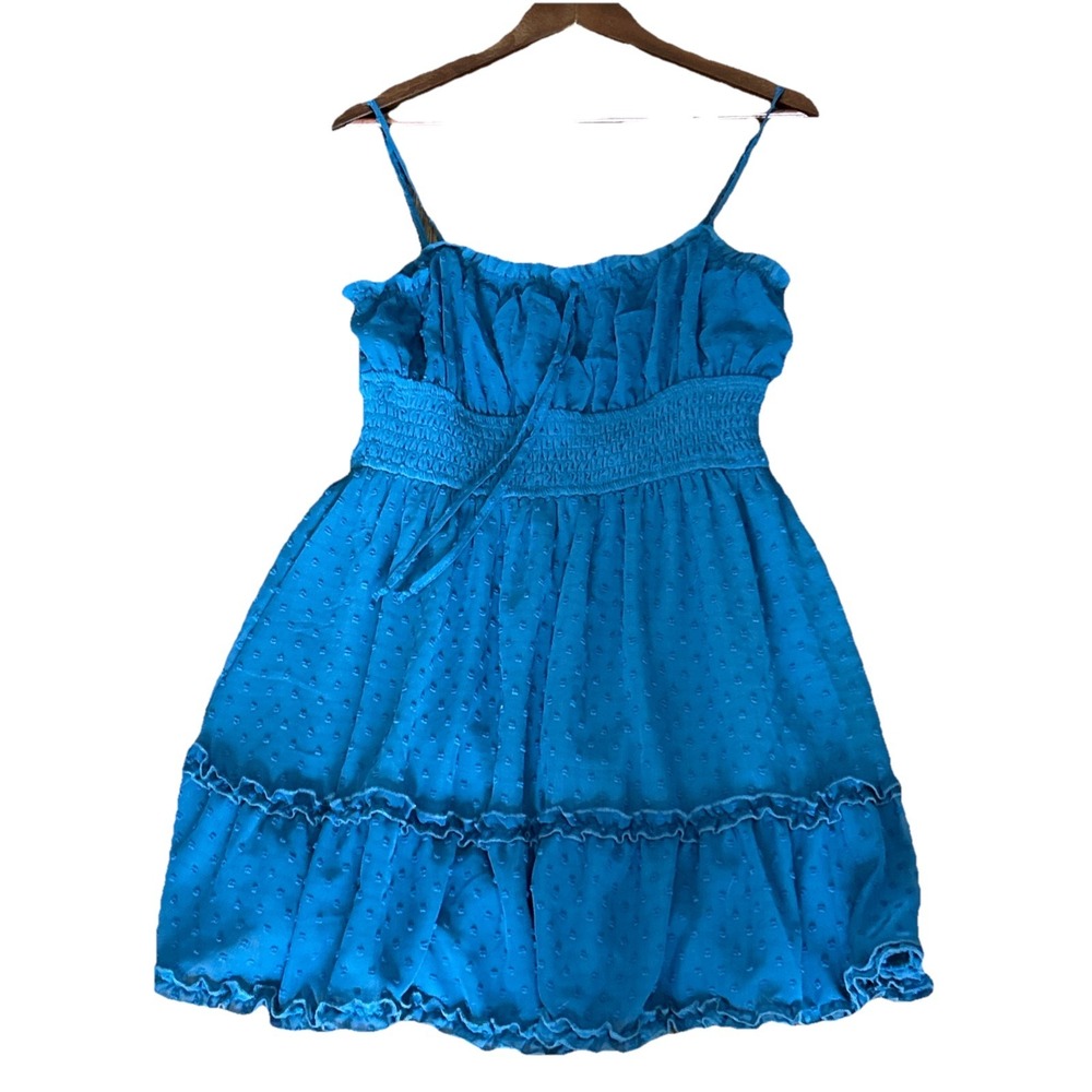 Trixxi Francesca's Ezra‎ Clip Dot Mini Babydoll Dress Teal Size Large Y2K